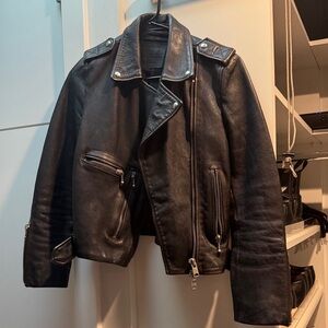 All Saints Dark Leather Moto Jacket